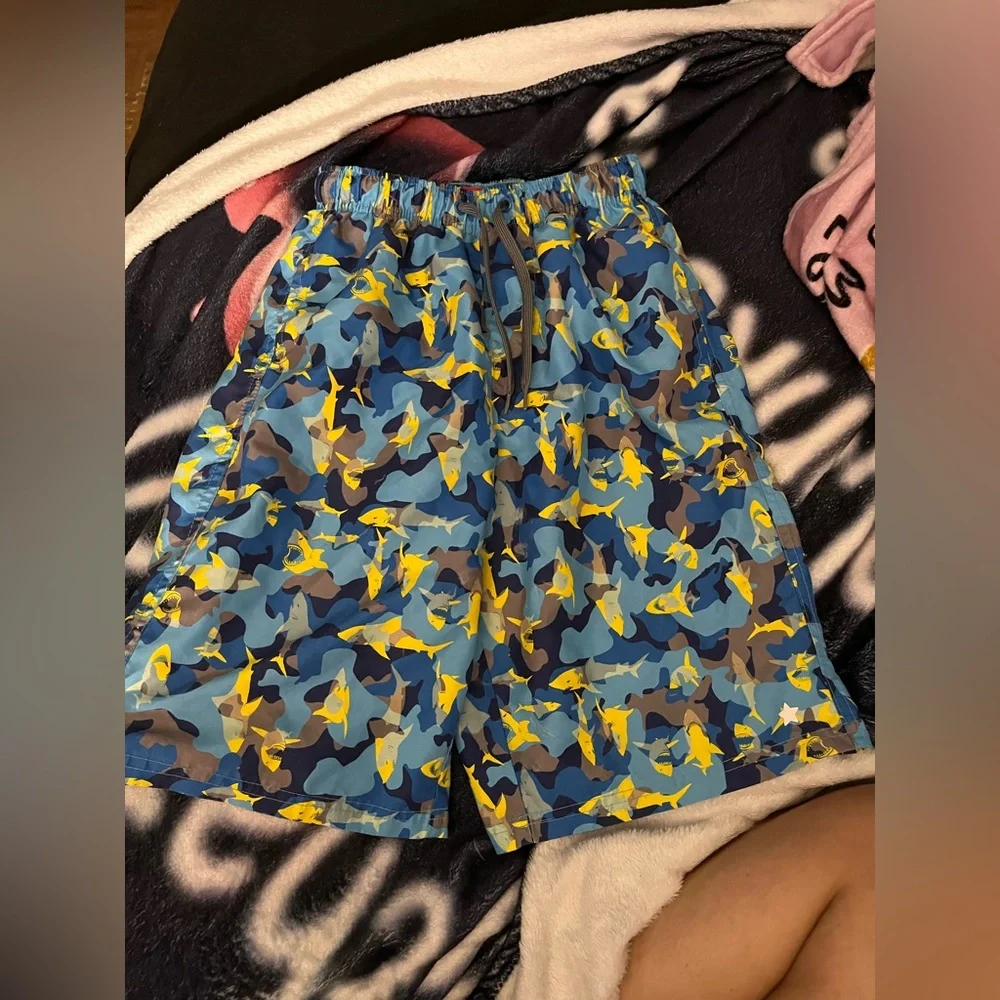 Blue and Yellow Swim Trunks with Elastic Waistband - Picture 1 of 3